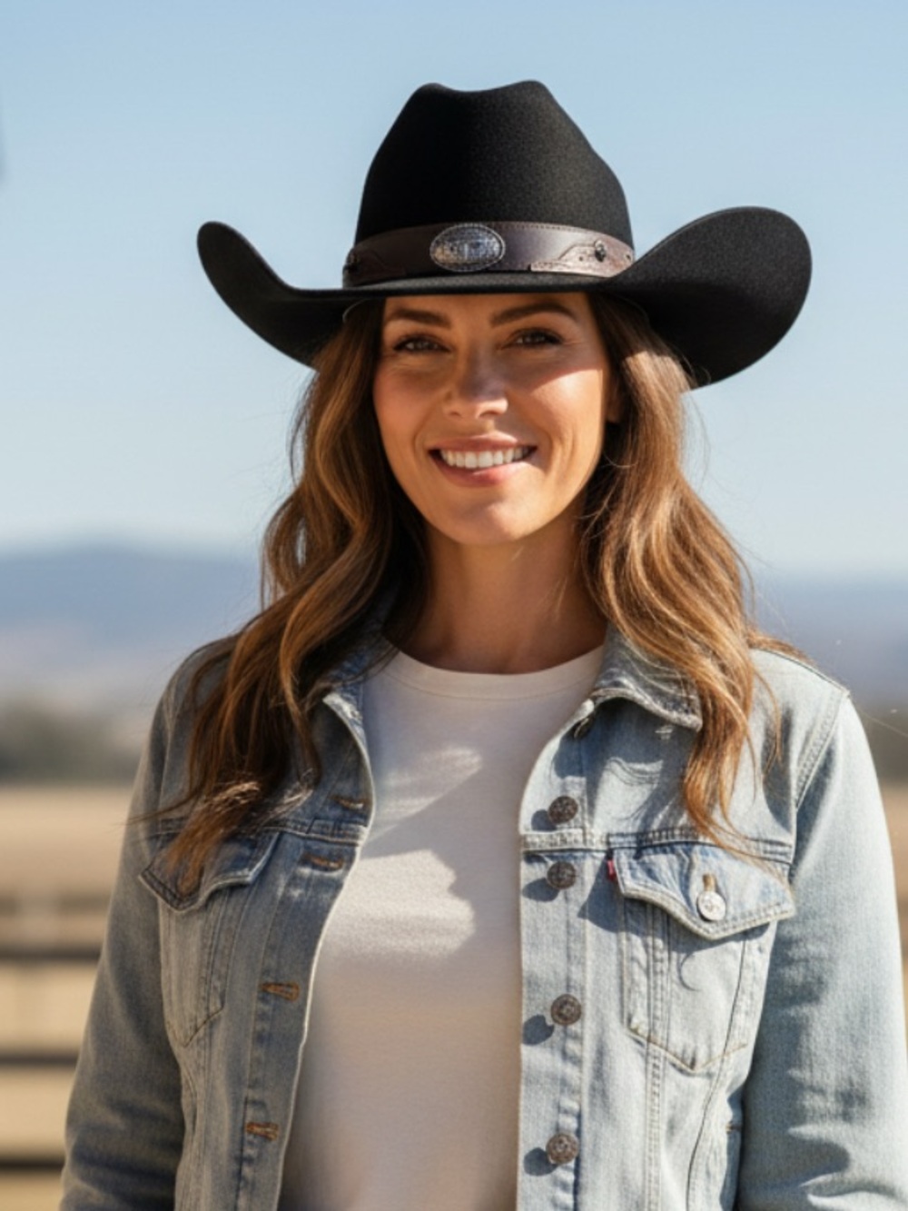 Black Western Cowboy Hat with Brown Leather Band